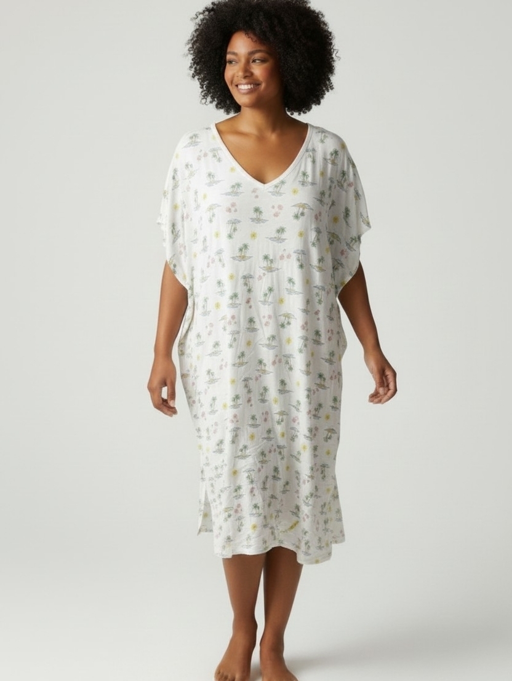Womens Plus 2X Sleepwear Sleep Gown Palm Trees Sun Shells Vacation Resortwear